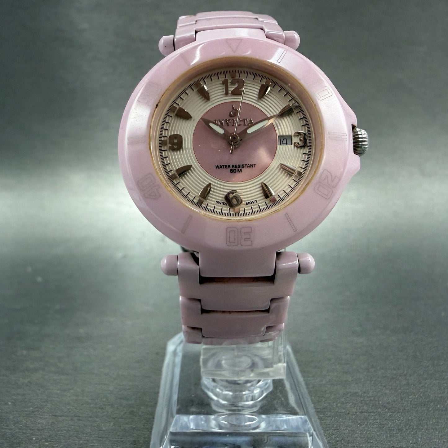 Invicta Watch Women 35mm Pink MOP Dial Pink Ceramic Case Round 3937 New Battery5