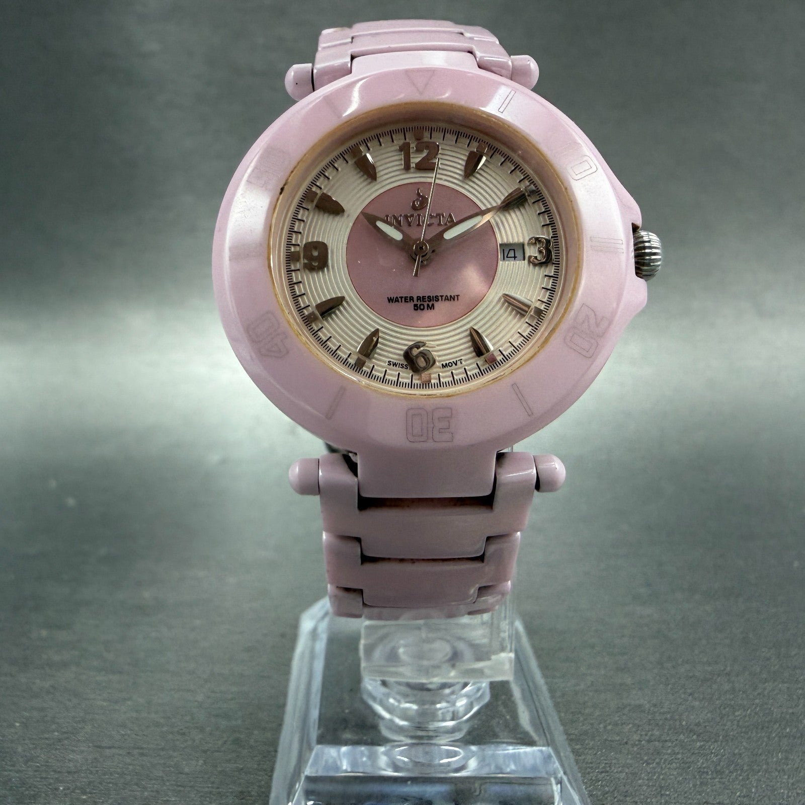 Invicta Watch Women 35mm Pink MOP Dial Pink Ceramic Case Round 3937 New Battery5