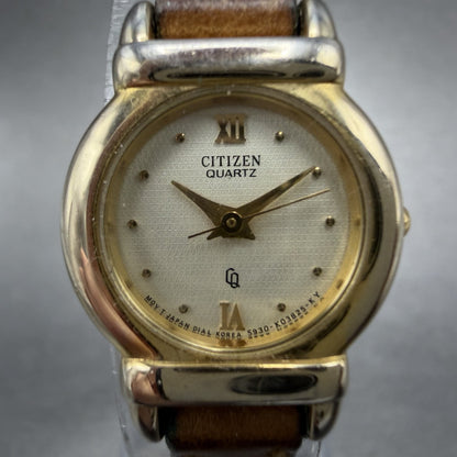 Citizen CQ Watch Women 19mm Champagne Dial Gold Tone Oval 5930-K00845 New Batt1