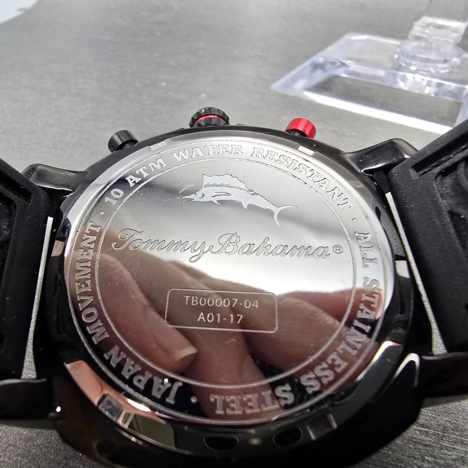 Tommy Bahama Atlantis Chronograph Watch Men 45mm Red Dial Black Tone Date NewBat9
