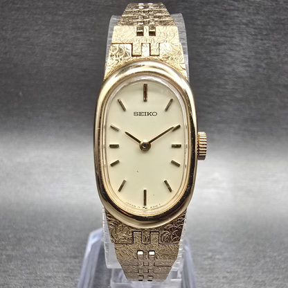 Seiko Watch Women 16mm Cream Dial Gold Tone Oval 11-8309 Manual Wind Vintage0
