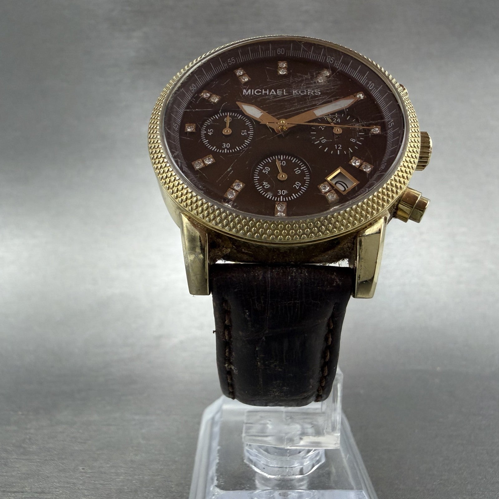 Michael kors Chrono Watch Women 36mm Brown MOP Dial Gold Tone Date New Battery5