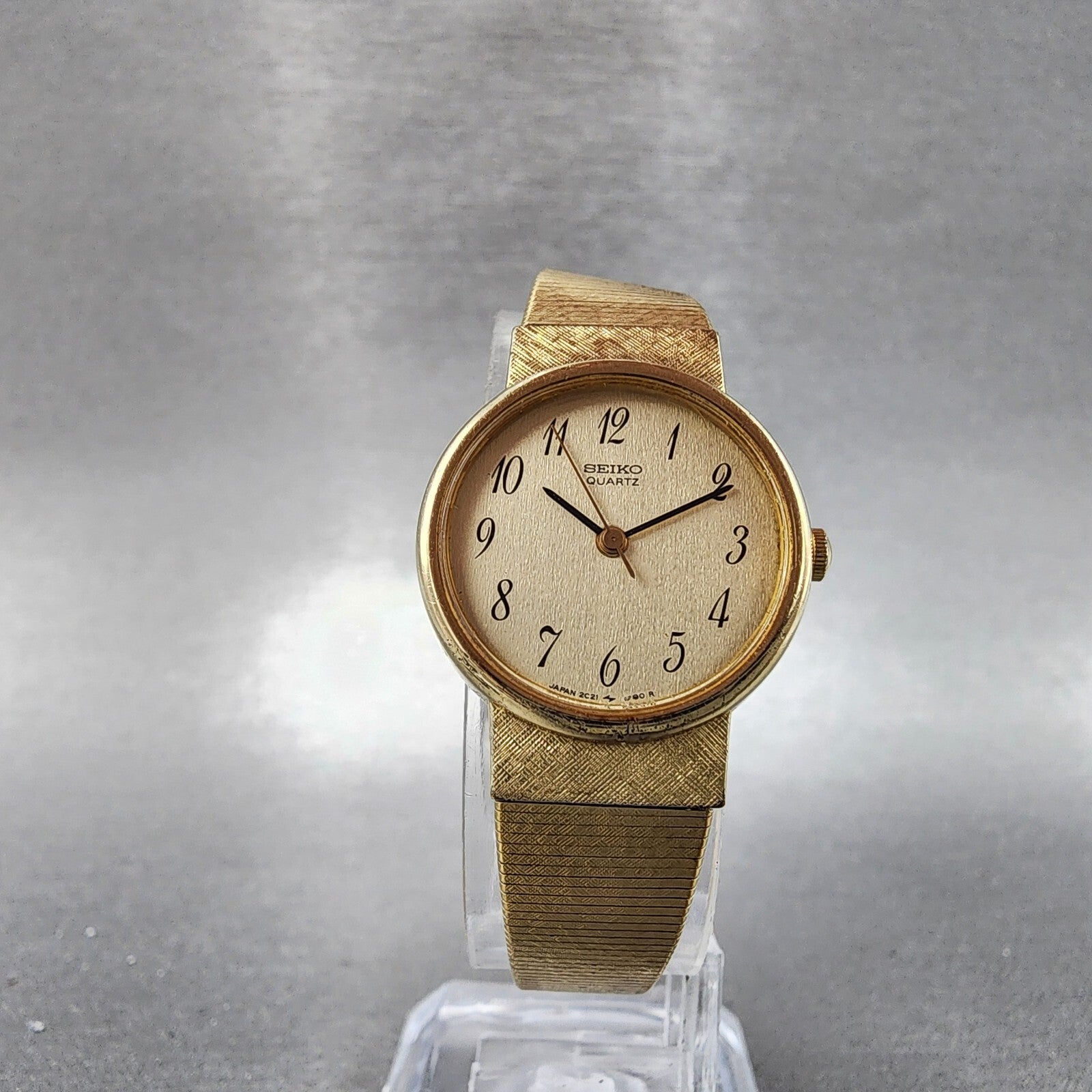 Seiko Watch Women 21mm Champagne Dial Gold Tone Round 2c210060 New Battery5