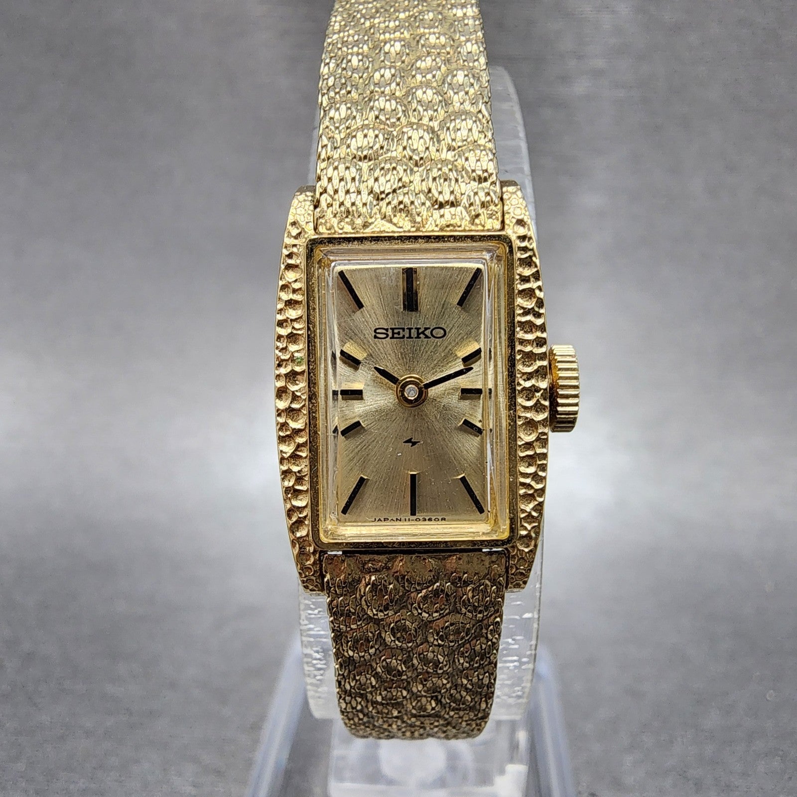 Seiko Tank Watch Women 15mm Champagne Dial Gold Plated Rectangle Manual Runs0