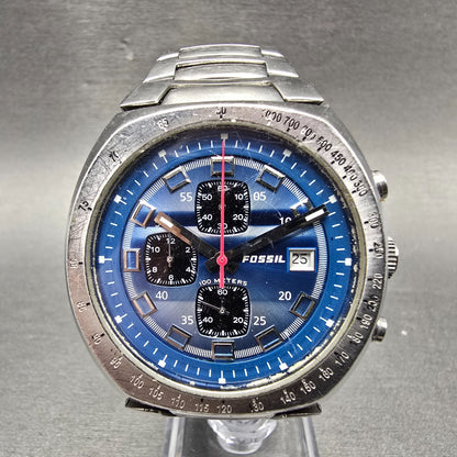 Fossil Blue Chronograph Watch Men 41mm Blue Dial Steel Date CH-2421 New Battery0