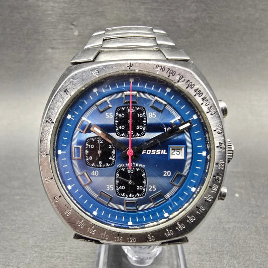 Fossil Blue Chronograph Watch Men 41mm Blue Dial Steel Date CH-2421 New Battery0
