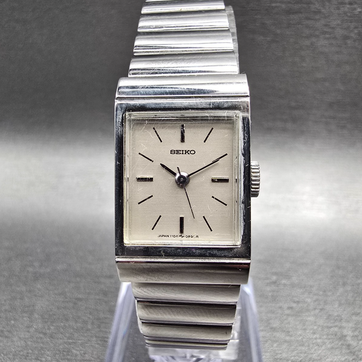 Seiko Tank Watch Women 16mm Silver Dial Silver Rectangle 1104-3400 Manual Wind0