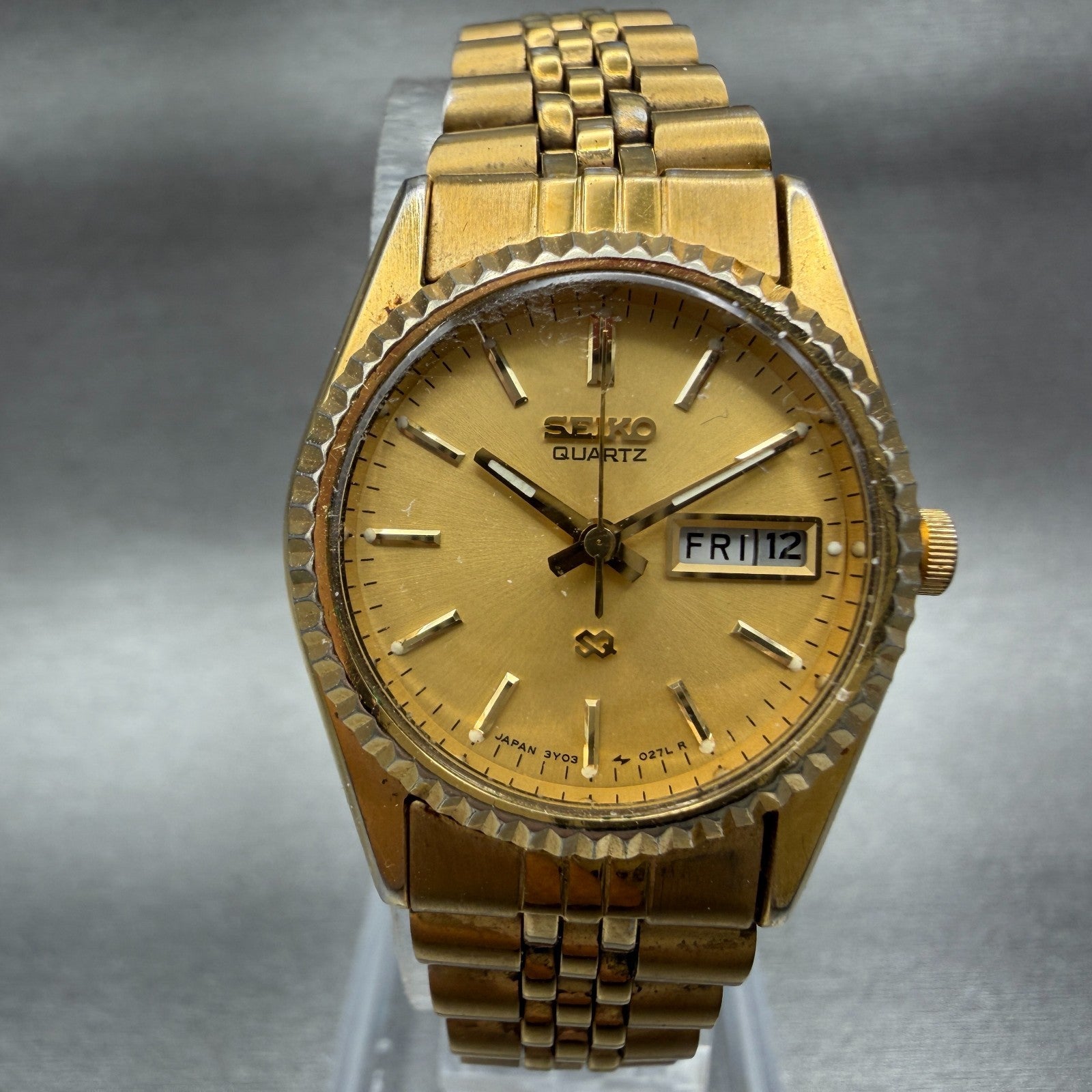 Seiko SQ Watch Women 24mm Gold Dial Gold Tone Daydate 24mm Round New Battery HDA0