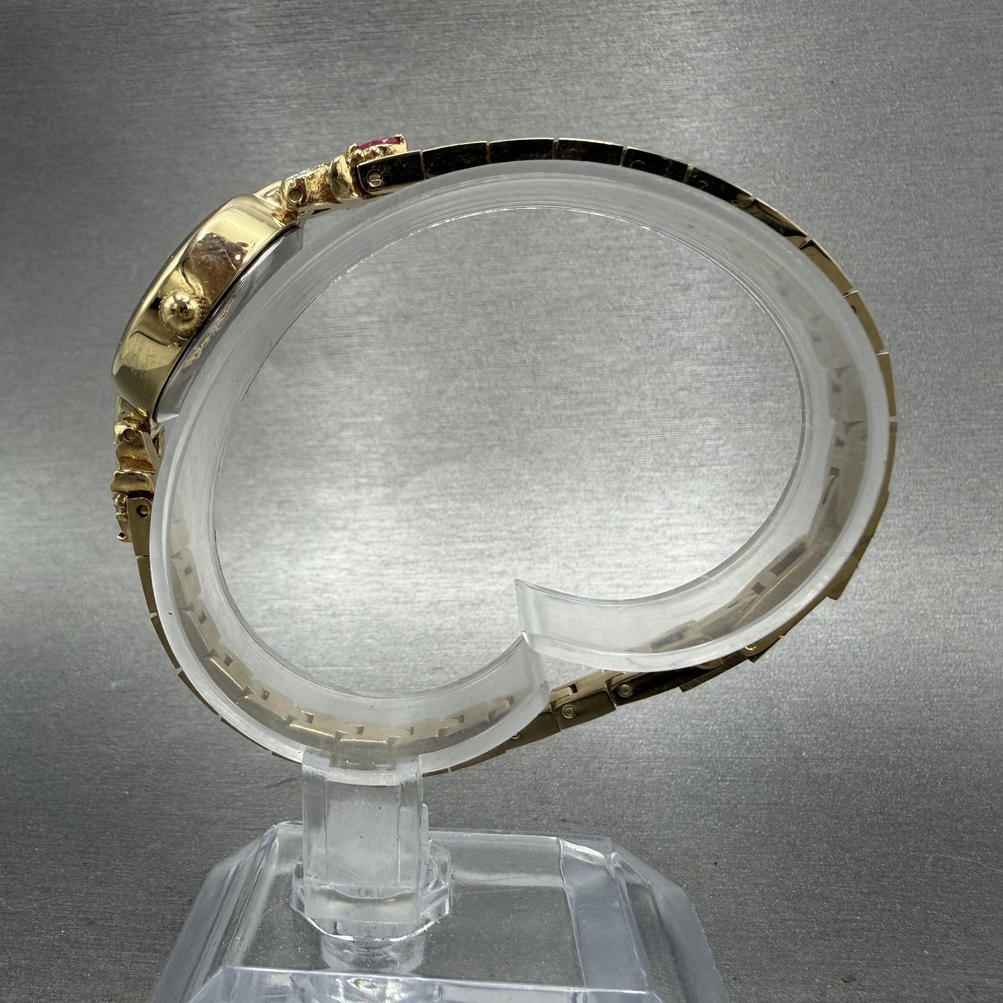 Elgin Watch Women 18mm MOP Dial Gold Tone Oval Ruby Diamond Bezel New Battery6