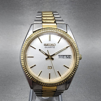 VTG Seiko SQ President Watch Women 33mm White Dial Two Tone Daydate Round NewBat0