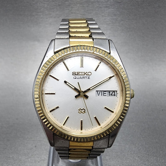 VTG Seiko SQ President Watch Women 33mm White Dial Two Tone Daydate Round NewBat0