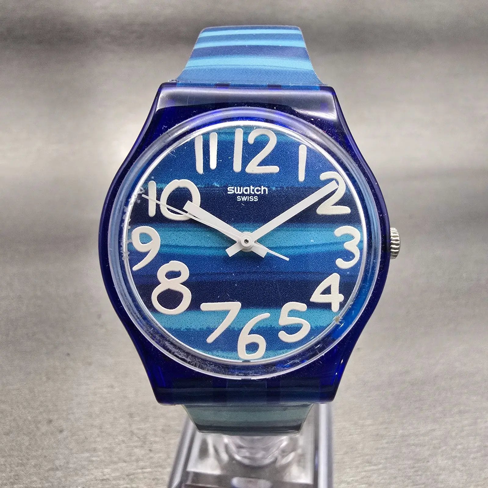 Swatch LINAJOLA Watch Unisex 34mm Blue Dial Blue Case Round GN237 New Battery0
