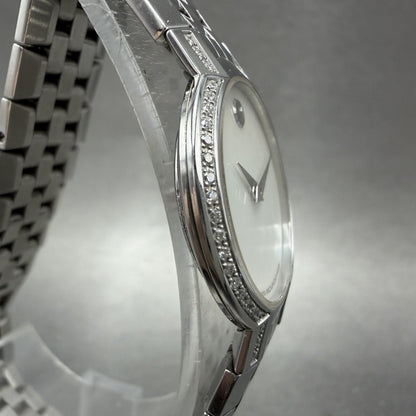 Movado Faceto Watch Women 25mm MOP Dial Steel Diamonds Round 0605146 New Battery3