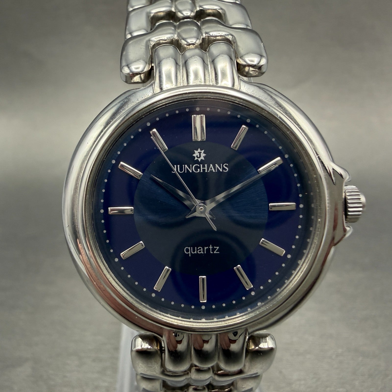 Junghans Watch Men 34mm Blue Dial Silver Tone Round JY-703M New Battery0