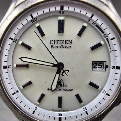 Citizen Eco-Drive Attesa Watch Men 39mm White Dial Titanium Atomic Date PARTS JP2