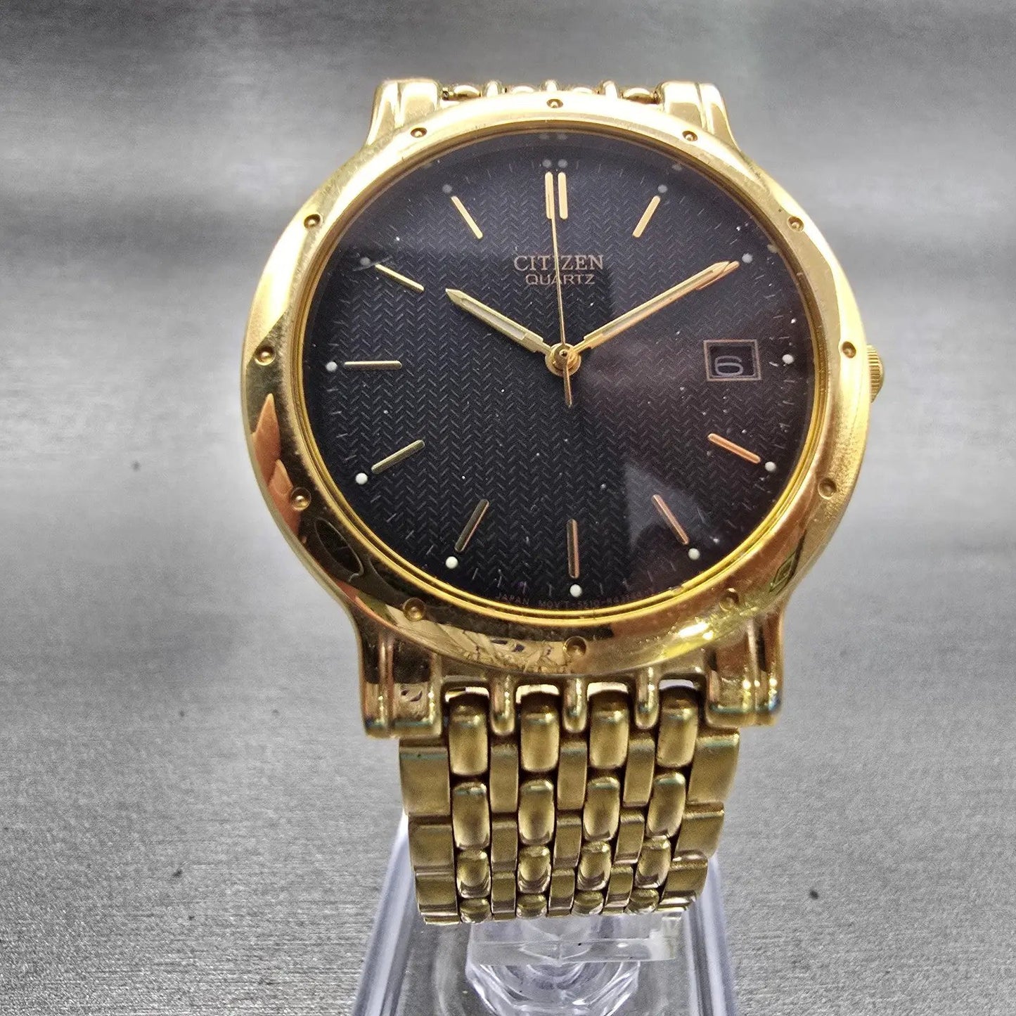 Citizen Watch Men 34mm Black Dial Gold Tone Date Round 5510-R10168 New Battery5