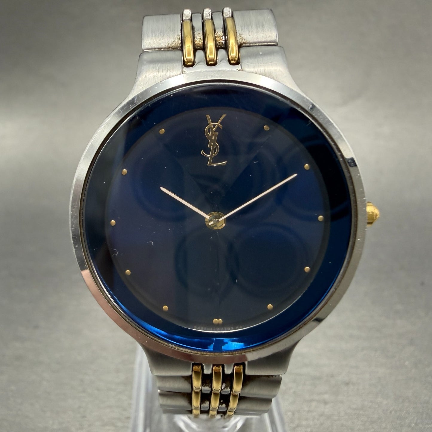 Yves Saint Laurent Watch Unisex 33mm Blue Dial Two Tone Round New Battery0