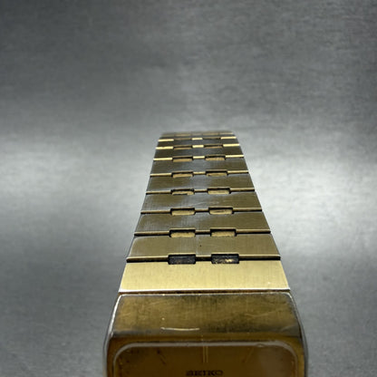 Seiko Tank Watch Men 26mm Champagne Dial Gold Tone Rectangle 5Y955009 New Batt4