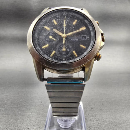 Seiko Chronograph Watch Men 38mm Black Dial Gold Tone Date 7T92-0CW0 New Battery5