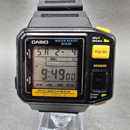Casio JP-100W Pulse Check Watch Men 38mm Black Yellow Chronograph New Battery0
