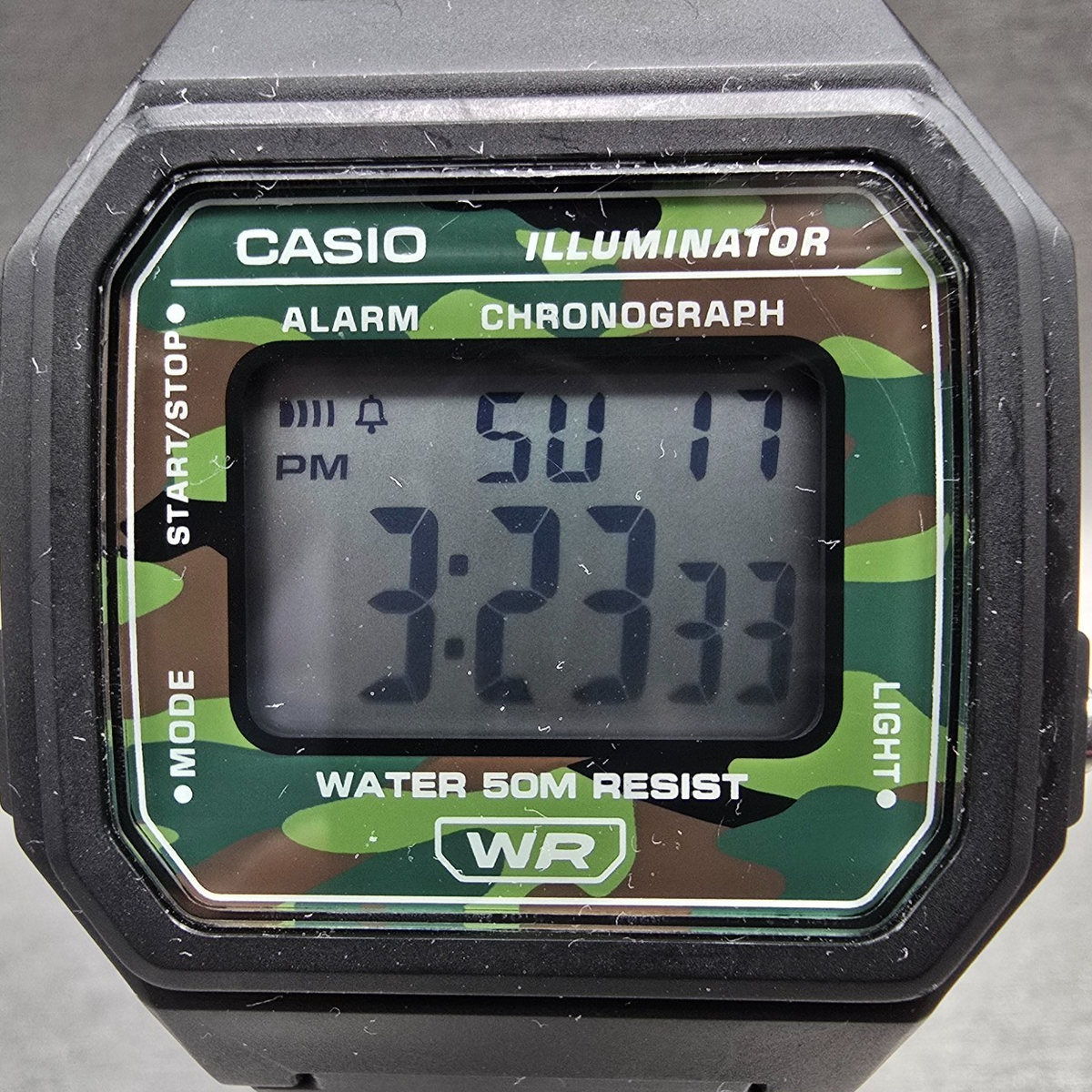 Casio W-217H Digital Watch Men 38mm Camo Dial Black Chrono Alarm New Battery1