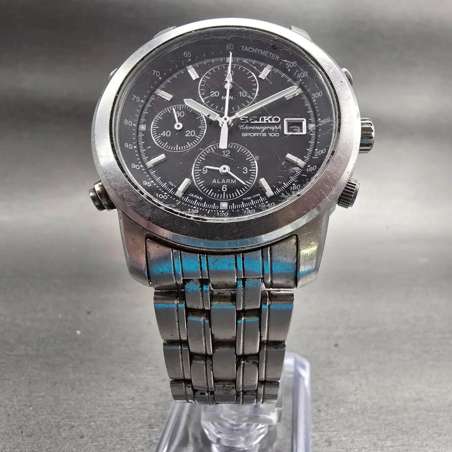 Seiko Sports 100 Chronograph Watch Men 37mm Black Dial Silver 7T32-7D89 New Batt5