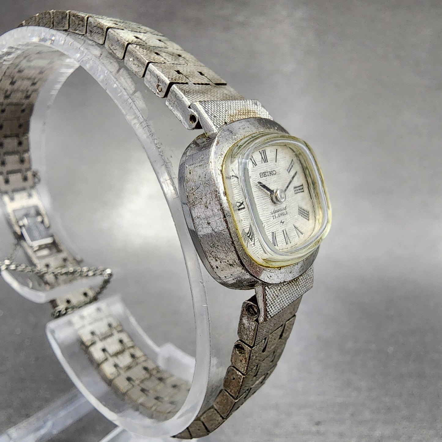 VTG Seiko Special Watch Women 18mm Silver Dial Gold Plated Rectangle Manual Wind3