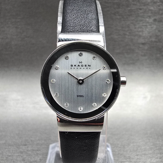 Skagen Watch Women 22mm Silver Dial Silver Tone Round 358XSSLBC New Battery LK0