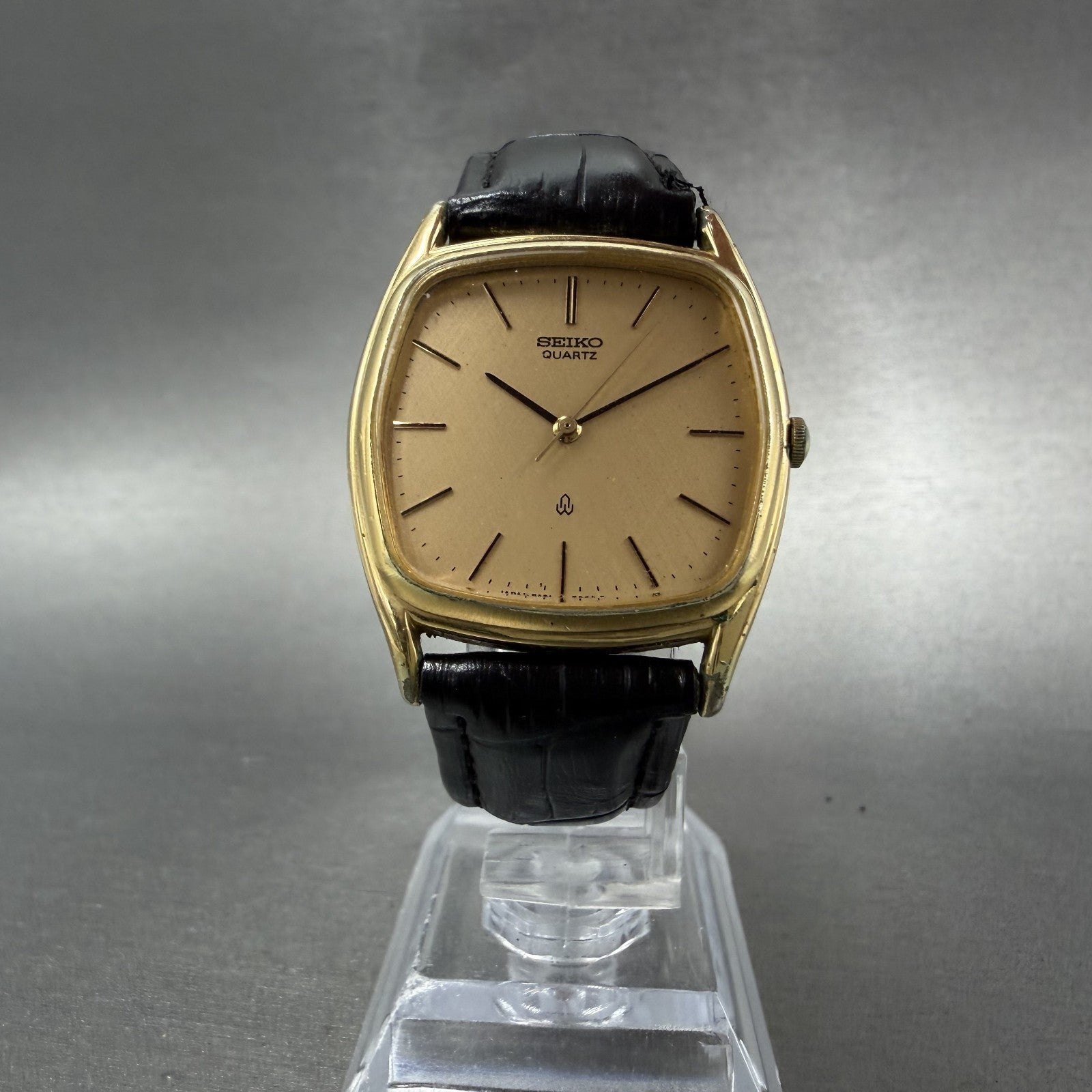 Seiko Watch Men 30mm Champagne Dial Gold Tone Rectangle 5931-5270 New Battery5