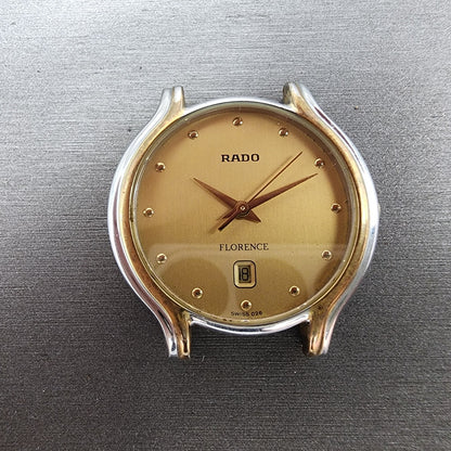 Rado Florence Watch Men 32mm Gold Dial Two Tone Date Round 129.3644.4 New Batt1