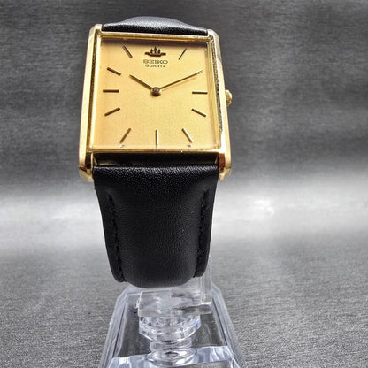 Seiko Tank Watch Men 25mm Gold Dial Gold Rectangle 5Y30-5060 New Battery JP VTG5