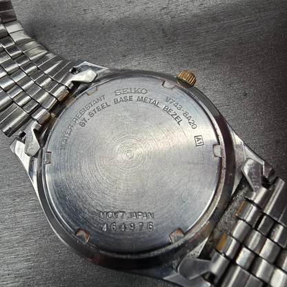 Seiko Watch Men 37mm Silver Dial Silver Tone Daydate Round V743-8A20 New Battery10