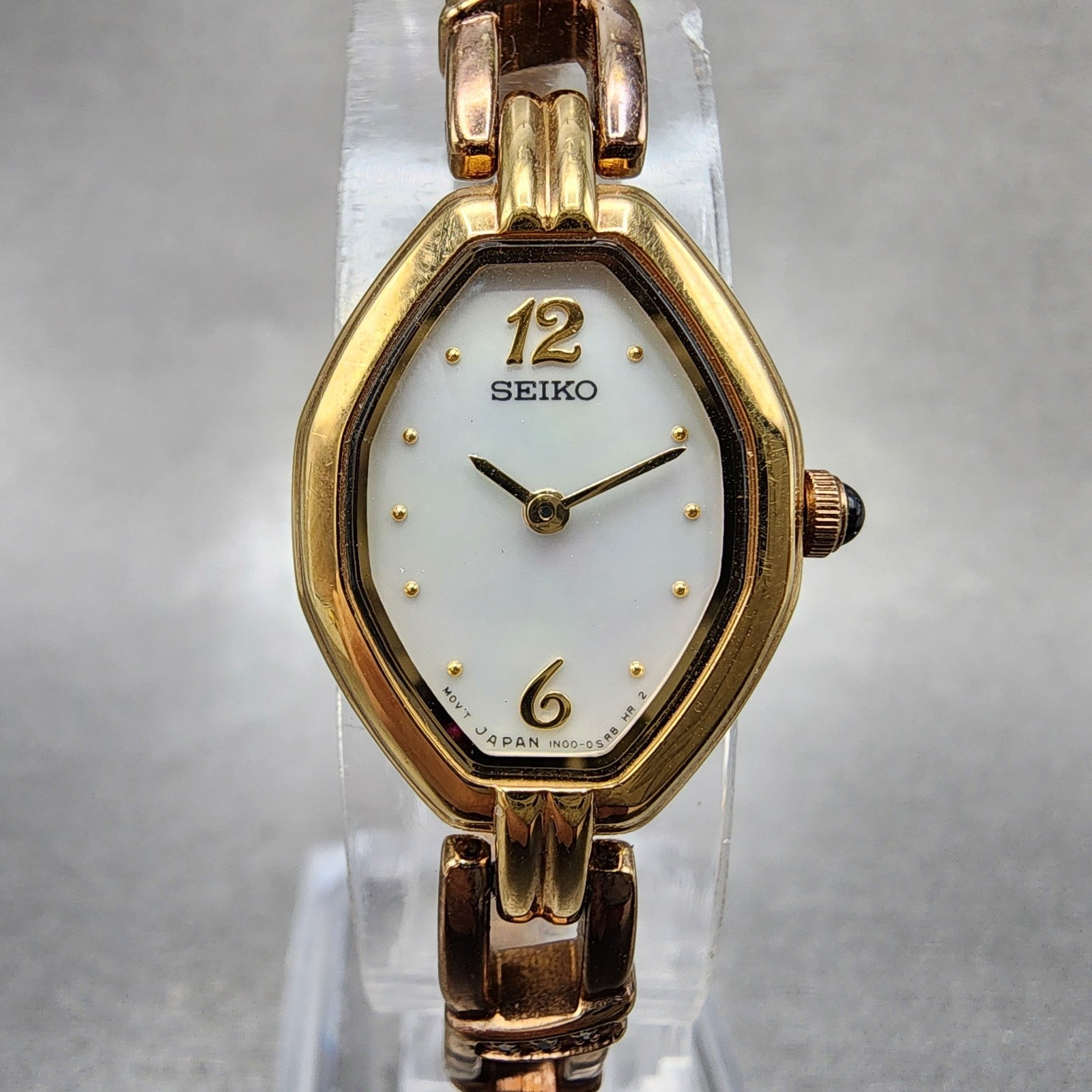 Seiko Watch Women 17mm MOP Dial Gold Tone Octagon 1n000ld0 New Battery0