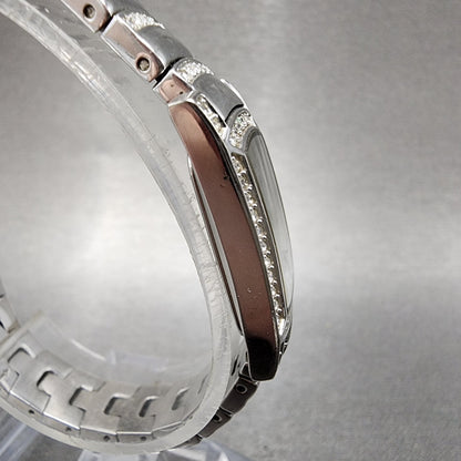 Bulova Tank Watch Women 15mm MOP Dial Silver Tone Crystal Accent 96T13 New Batt3