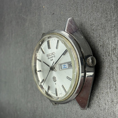 Seiko QR Watch Men 37mm Silver Dial Silver Tone Daydate Round 3863-7001 PARTS FG6