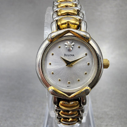 Bulova Watch Women 21mm White Dial Two Tone Oval Heart Links 98P11 New Battery0