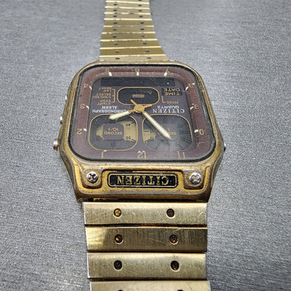 Citizen Robot Face Watch Men 32mm Brown Dial Gold Tone Rectangle 8943 PARTS