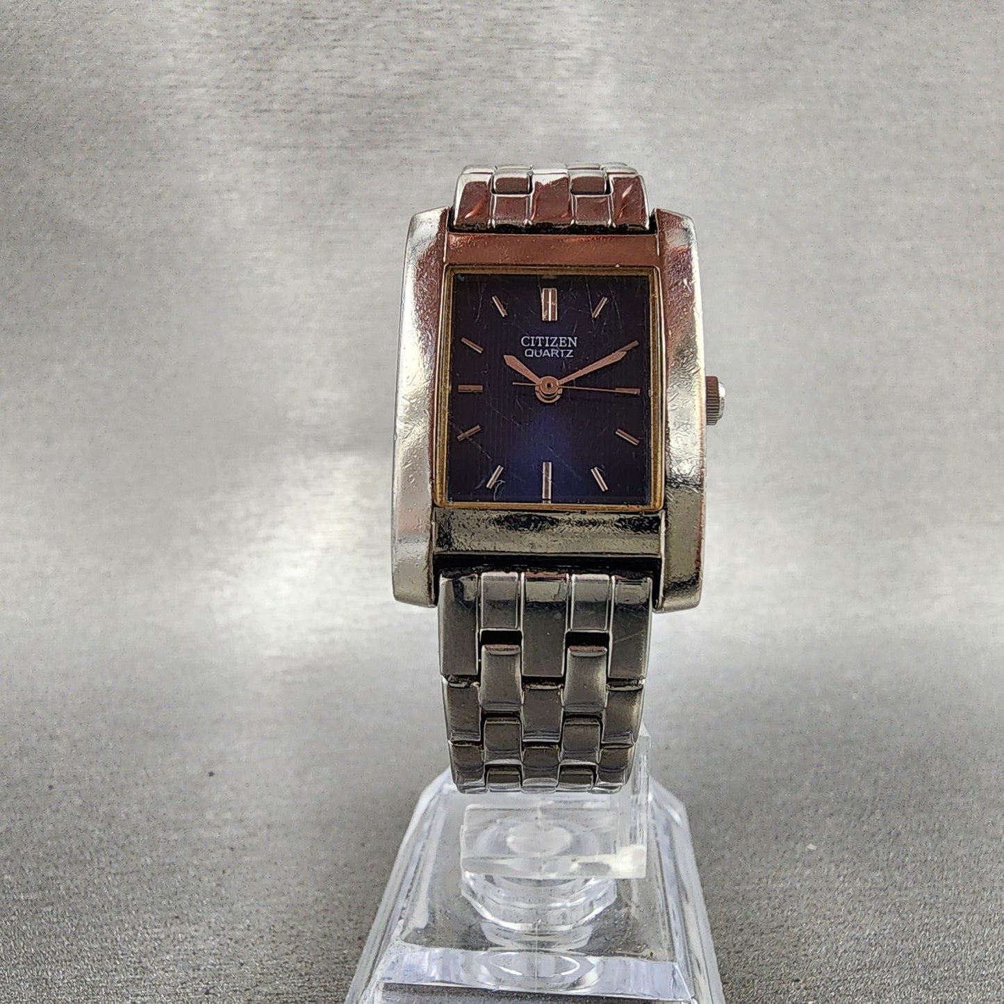 Citizen Tank Watch Women 21mm Blue Dial Silver Tone Rectangle New Battery5