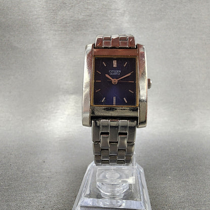 Citizen Tank Watch Women 21mm Blue Dial Silver Tone Rectangle New Battery5