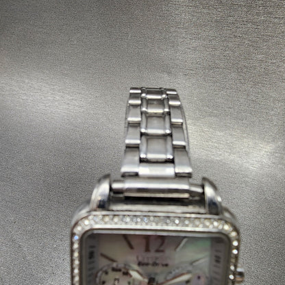 Citizen EcoDrive Tank Watch Women 32mm MOP Dial Silver Tone Daydate Runs4