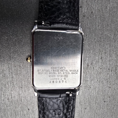 Seiko Dolce Watch Men 25mm Champagne Dial Two Tone Rectangle 9520-5130 New Batt10