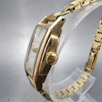Seiko Solar Tank Watch Women 15mm Silver Dial Gold Filled Manual 532 Runs2