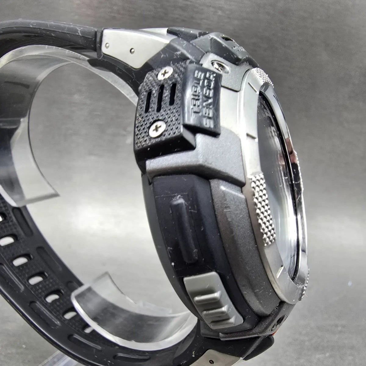 Casio Pro Trek PAW-1100 Watch Men 52mm Gray Silver Solar Triple Sensor Alarm JP4