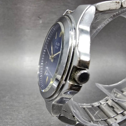 Seiko Alba Solar Watch Men 36mm Blue Dial Silver Tone Date Round V145-0BG0 Runs2