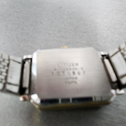 Citizen CQ Tank Watch Women 19mm Black Dial Two Tone Rectangle 4106636 New Batt9