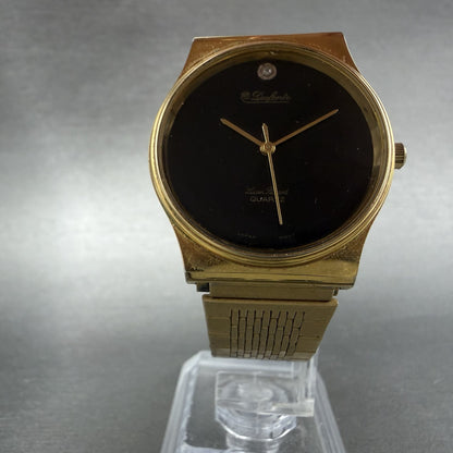 Lucien Piccard Watch Men 32mm Black Dial Gold Tone Round New Battery Vintage5