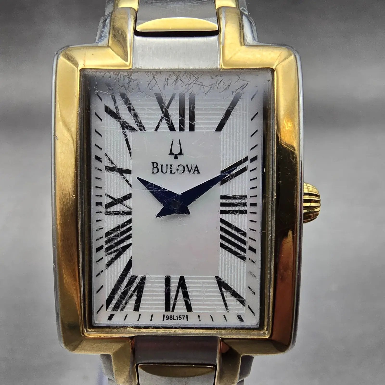 Bulova Tank Watch Women 22mm MOP Dial Two Tone Rectangle 98L157 New Battery1
