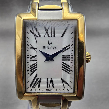Bulova Tank Watch Women 22mm MOP Dial Two Tone Rectangle 98L157 New Battery1