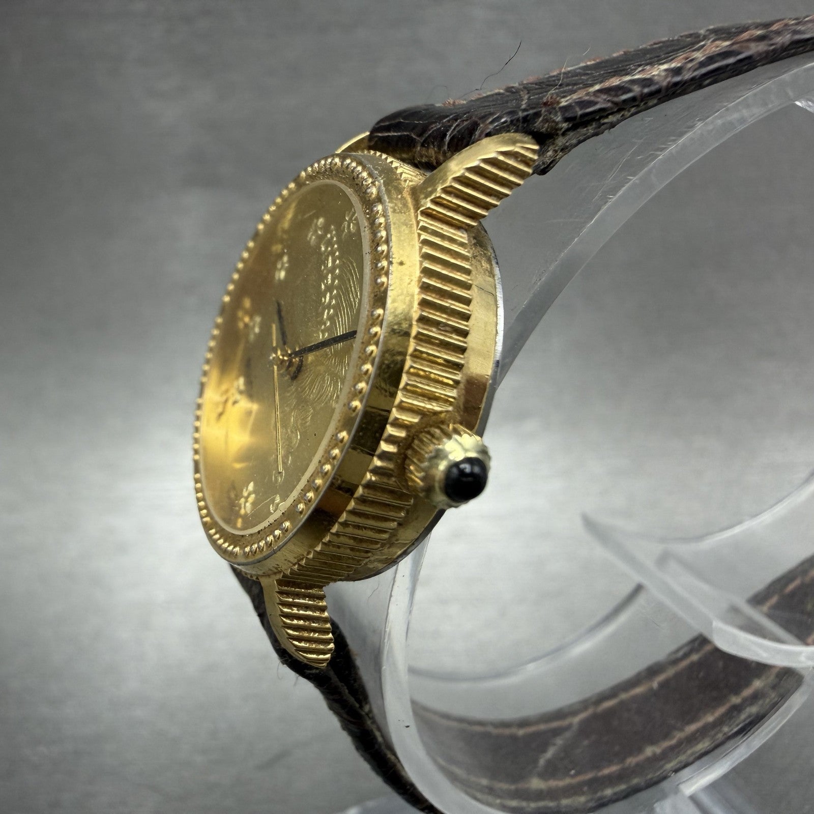 Lucien Piccard Liberty Coin Watch Women 24mm Gold Dial Gold Tone Manual Wind Run2