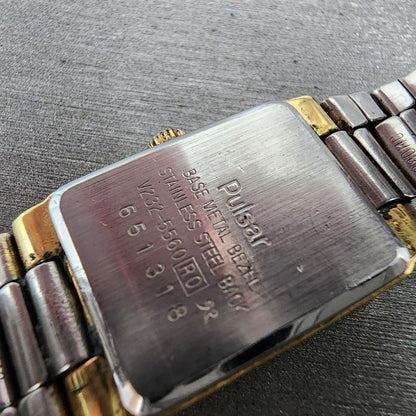 Pulsar Tank Watch Women 17mm Champagne Dial Gold Tone Rectangle New Battery